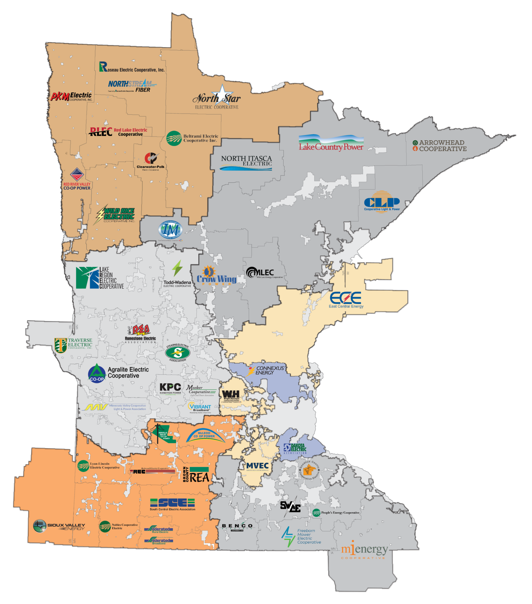 map of minnesota with cooperative logos and district lines