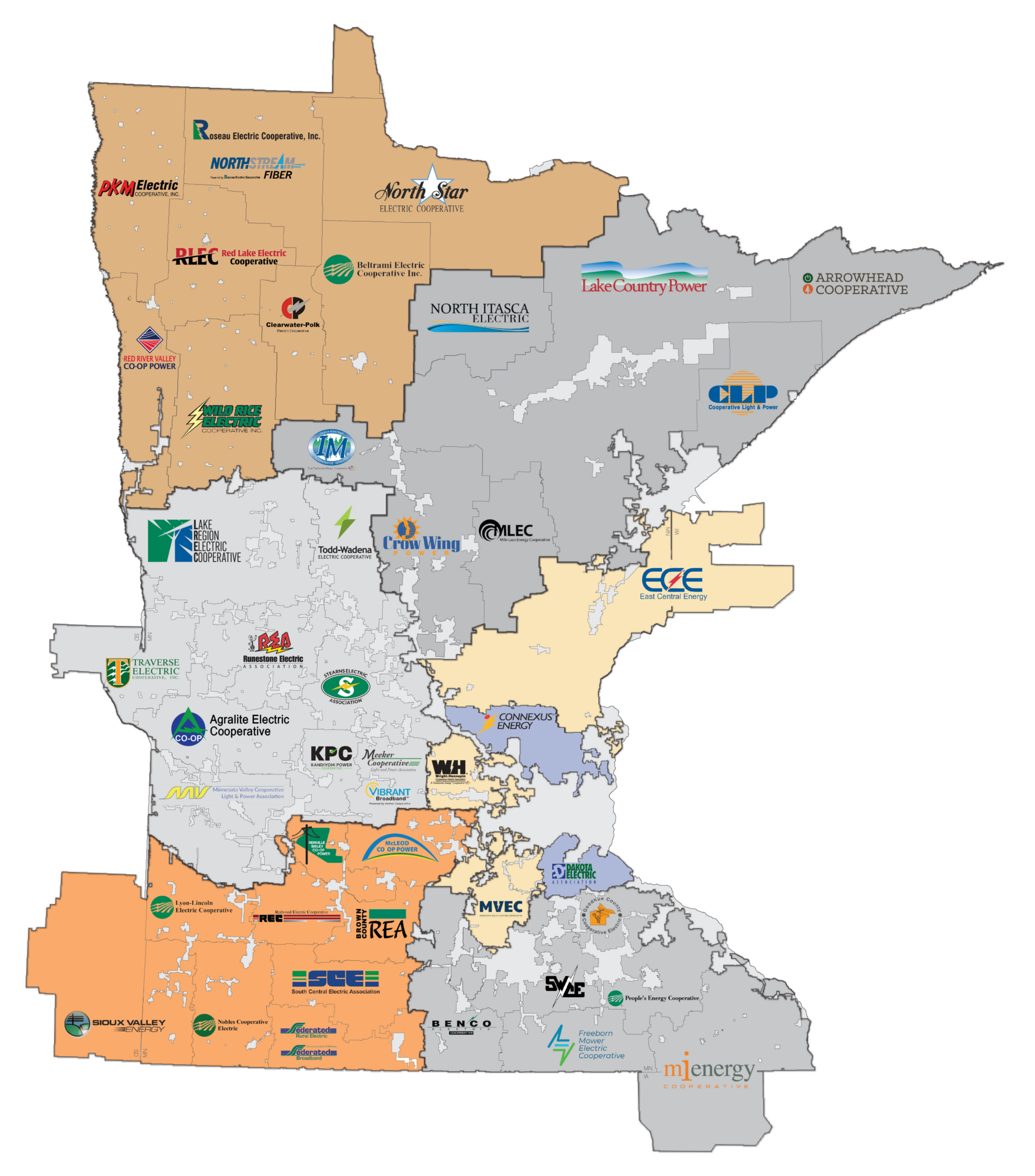 Minnesota Co-op map with logos PROOF 1 map of minnesota with cooperative logos and district lines
